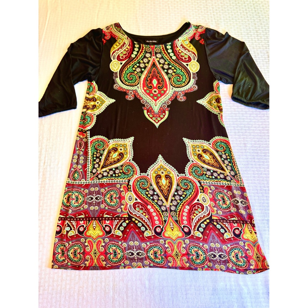 Cha Cha Vente Boho Paisley Medallion Tunic Dress Multicolor Large 39538-IM